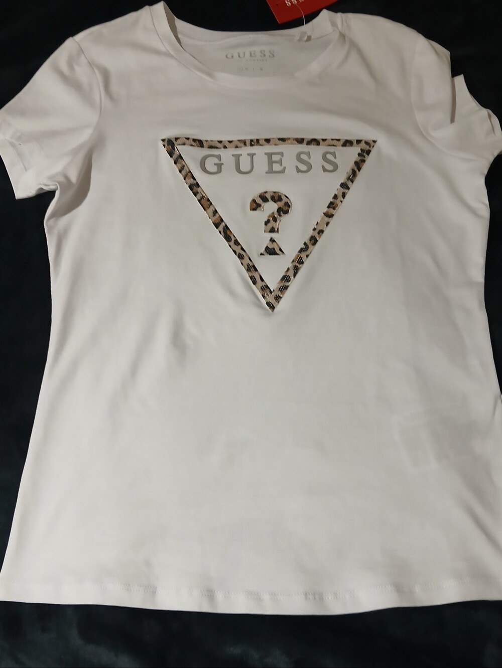 Guess Los Angeles Women's Short-Sleeved T-shirt, Size Small, White Animal Print